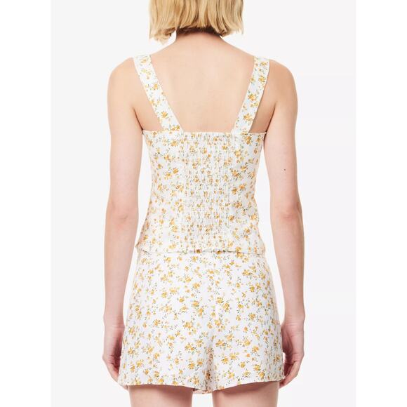 NWT Reformation Darci Floral Linen Top Yellow White Size 0 - Picture 6 of 9